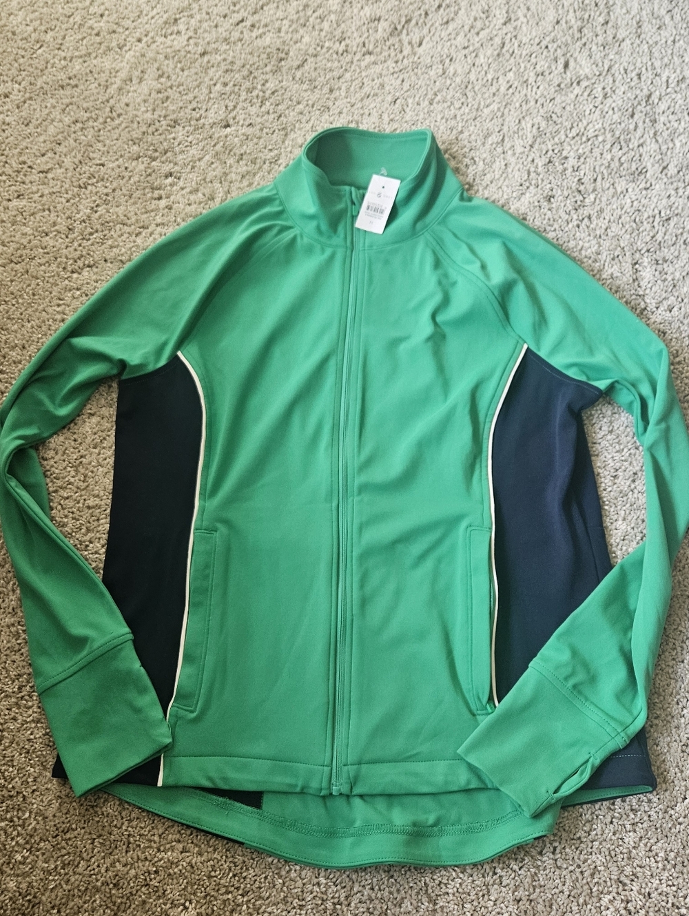 Lou & Grey (LOFT) Green Zip-Up Athletic Jacket with Black Side Panels